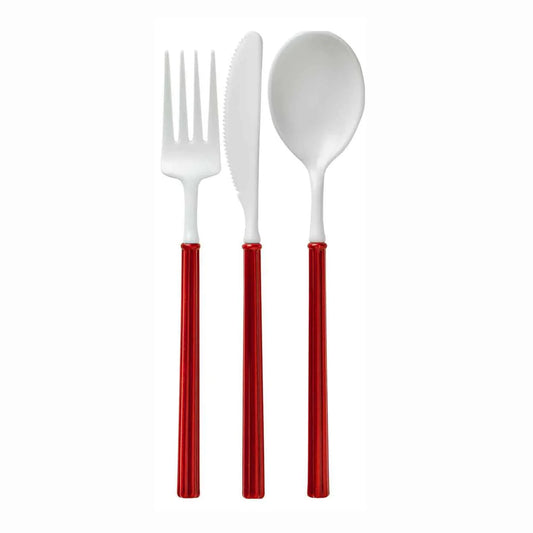 Villa Cutlery White/Red Handle Set of 24