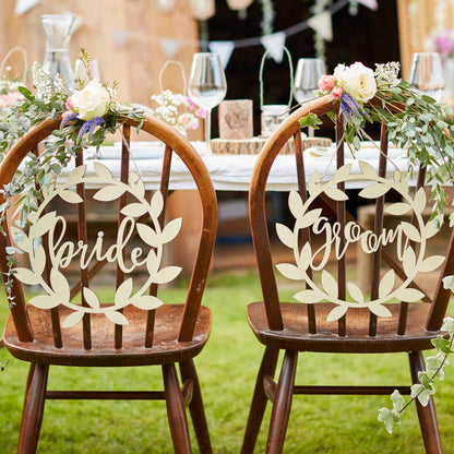 Letreros de madera para sillas de boda para novias y novios