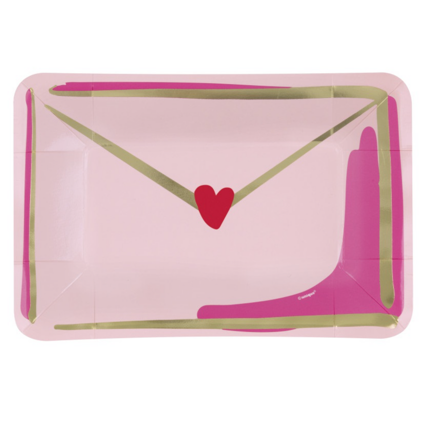 Red & Pink Valentines Envelope Shaped 9" x 6" Appetizer Plates 8ct