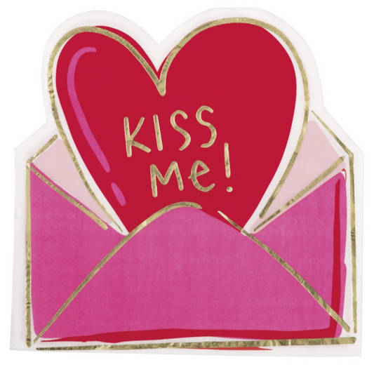 Red & Pink Valentines "Kiss Me!" Shaped Luncheon Napkin 16ct