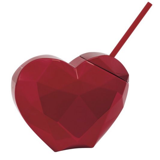 Red Metallic Faceted Heart Shaped 24oz Reusable