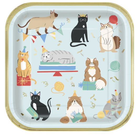 Pawty Animals Cat Square 9" Dinner Plates 8ct