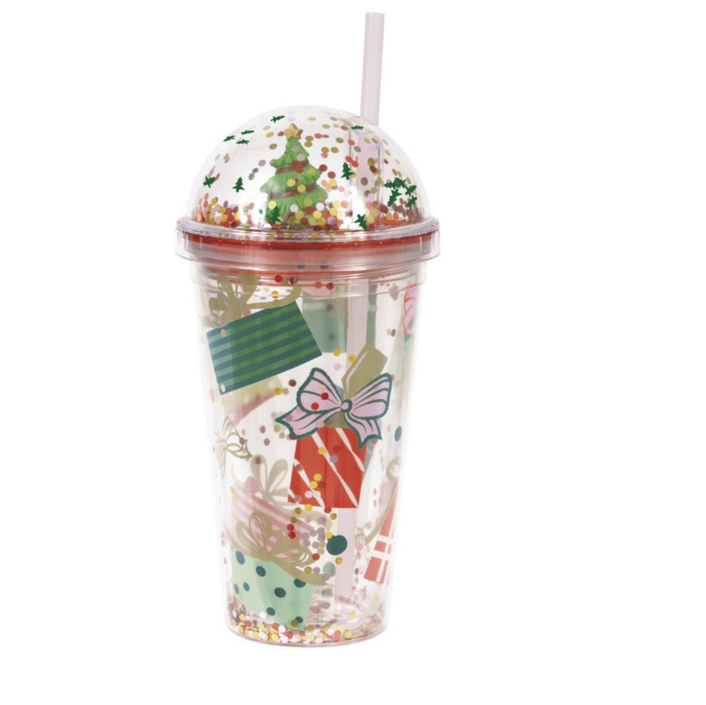 Vintage Christmas 18oz Tumbler with Glitter Dome Lid and Straw