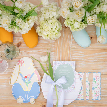 Bunnies In The Garden Overalls Bunny Large Plates