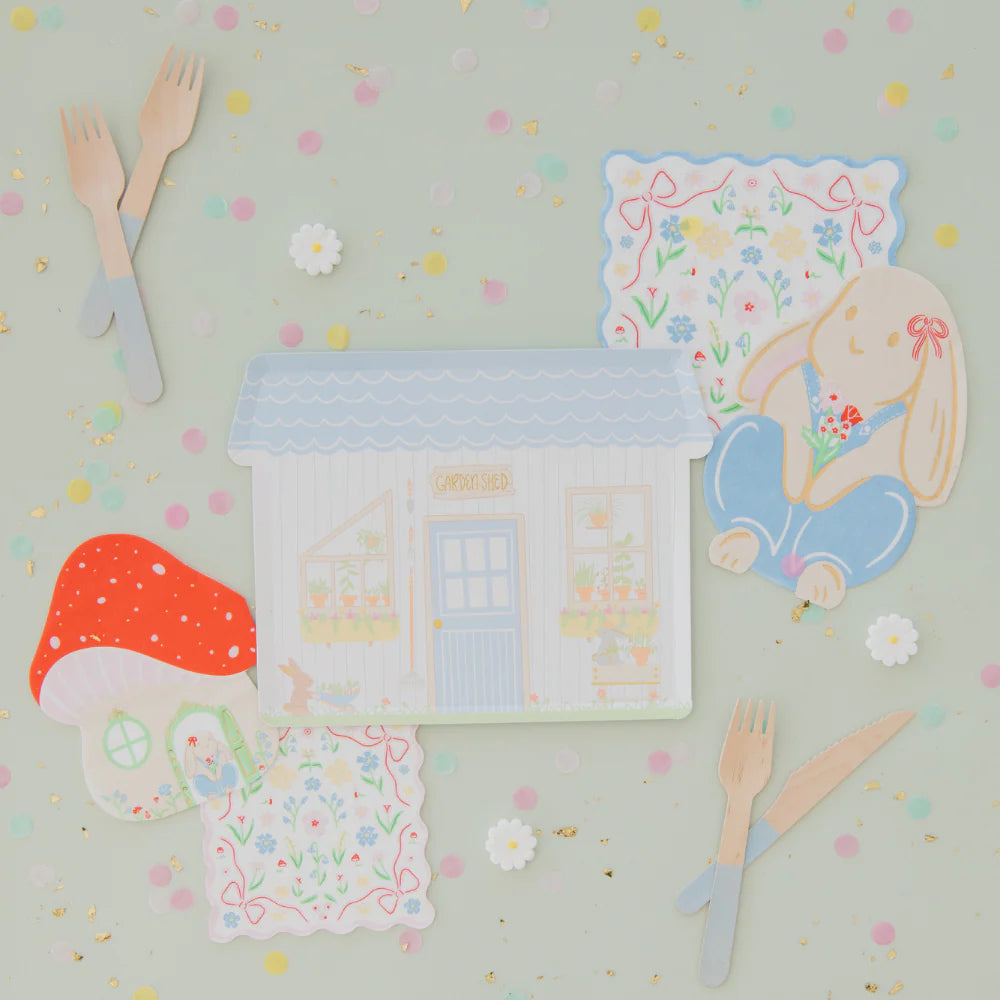 Bunnies In The Garden Mushroom House Large Napkins