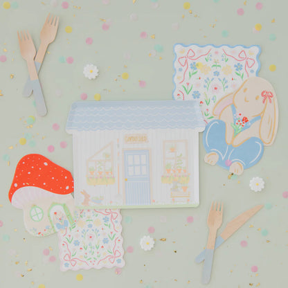 Bunnies In The Garden Mushroom House Large Napkins