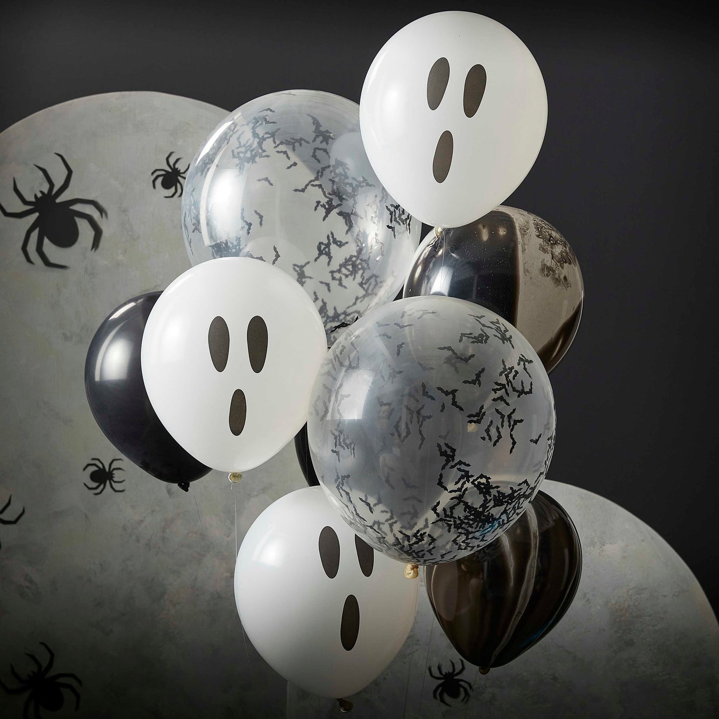 Ghosts, Confetti Bats and Black Marble Halloween Balloon