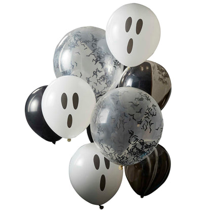 Ghosts, Confetti Bats and Black Marble Halloween Balloon