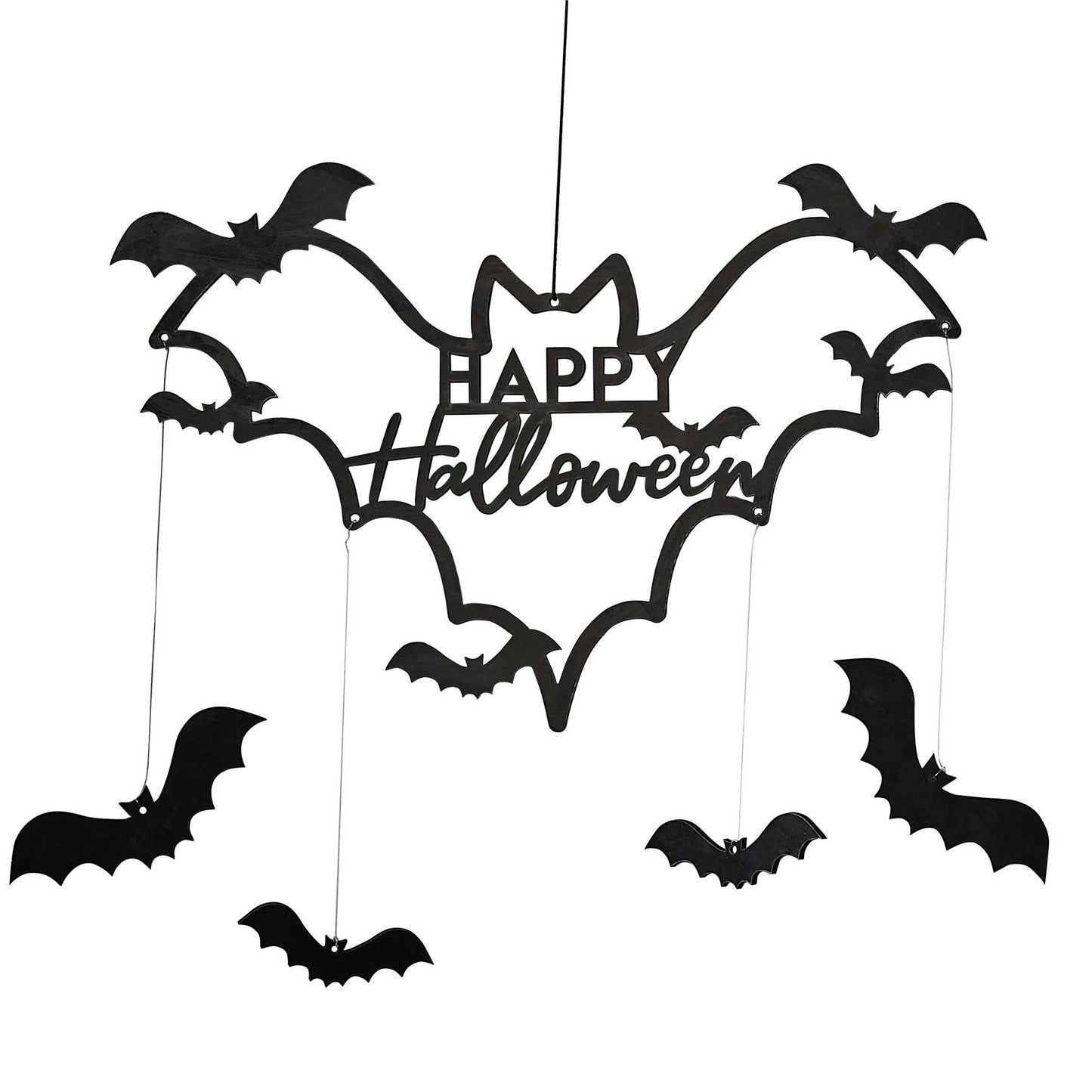 Black Wood Bat Happy Halloween Wreath