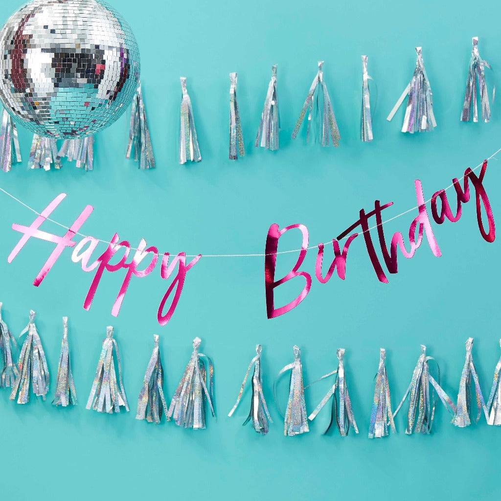 Hot Pink Foiled Happy Birthday Banner