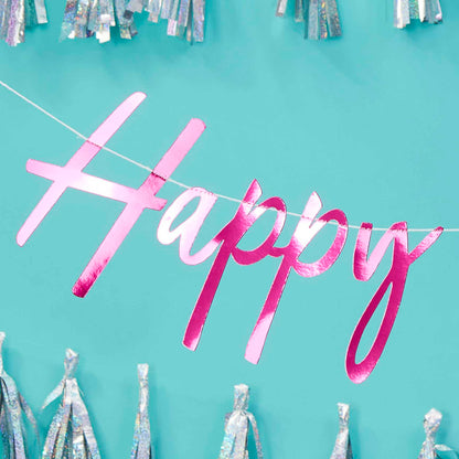Hot Pink Foiled Happy Birthday Banner