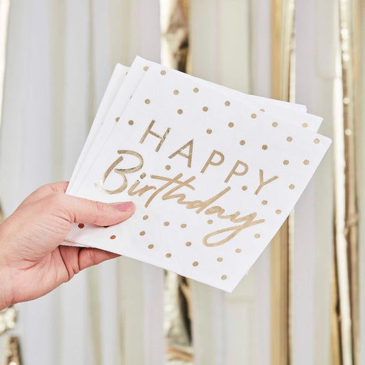Servilletas de papel de feliz cumpleaños laminadas en oro