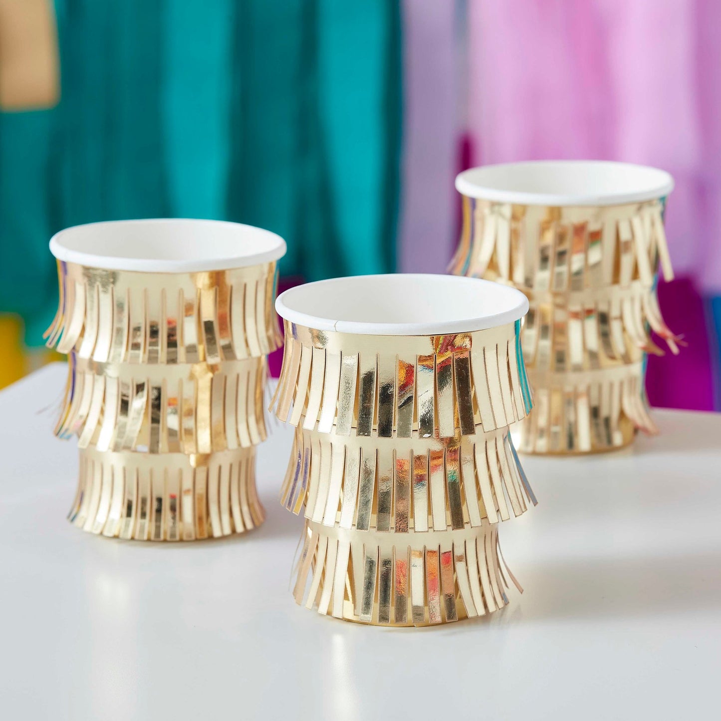 Fringed Gold Paper Party Cups