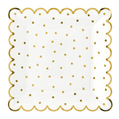 Paper Plate - Scallop Gold Polka Dot