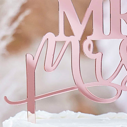 Mr and Mrs Rose Gold Acrylic Wedding Cake Topper