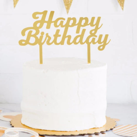 Happy Birthday Cake Topper - Gold