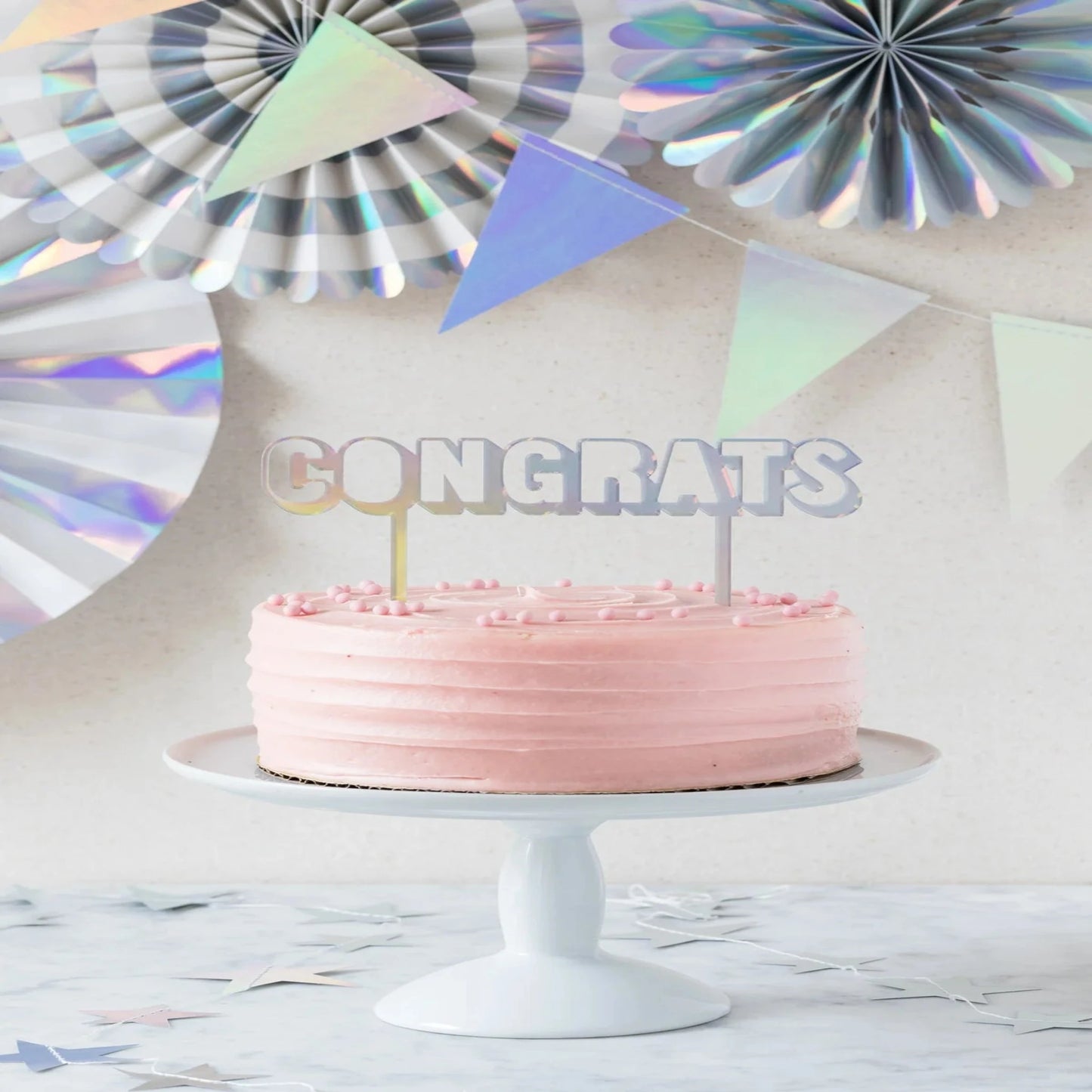 HOLOGRAPHIC CONGRATS CAKE TOPPER