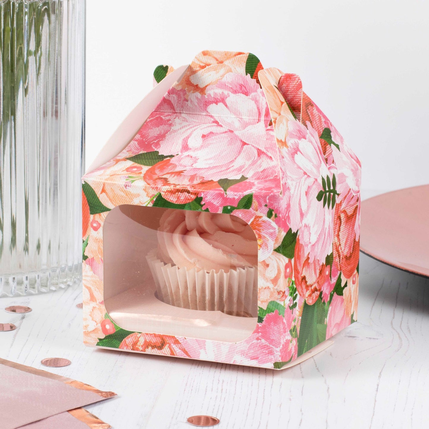 Caja de cupcakes individual floral