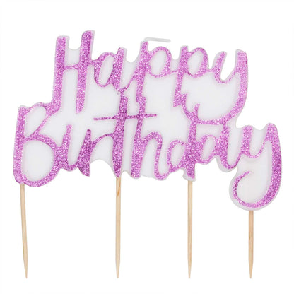 Pink Glitter Happy Birthday Candle