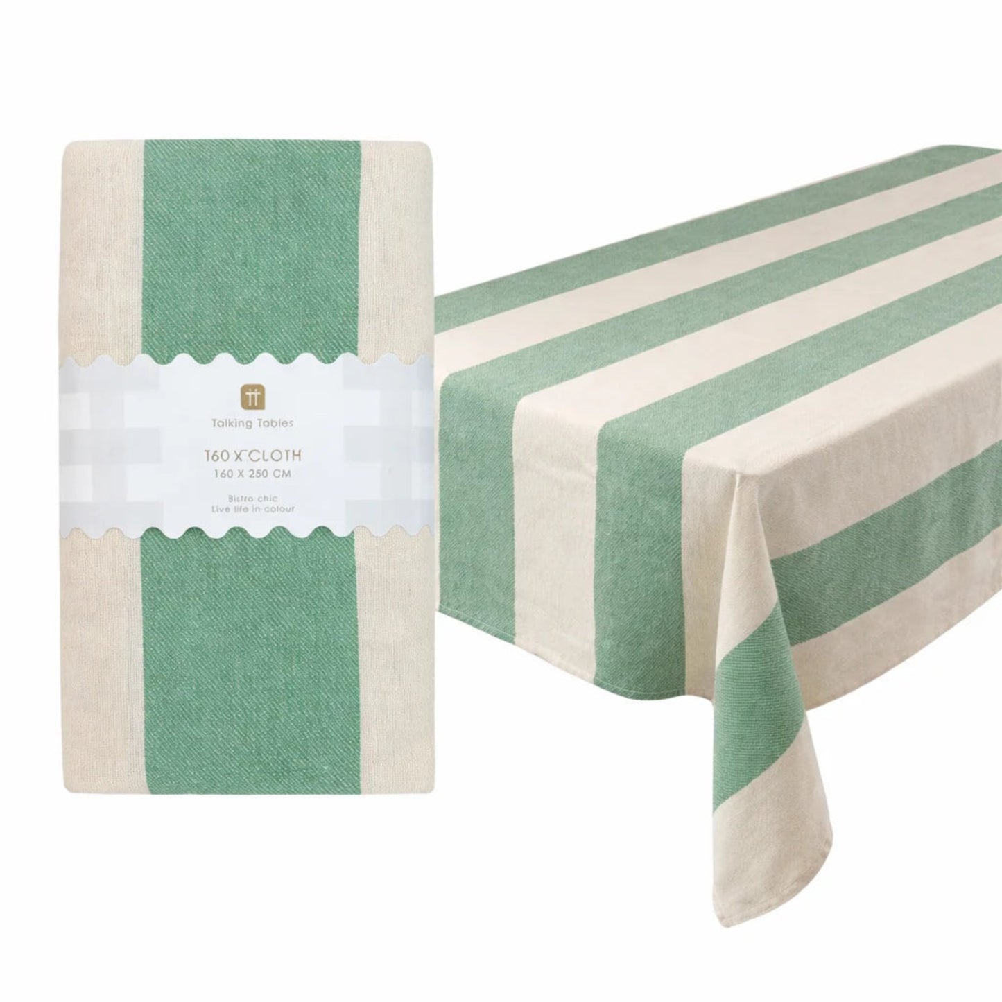 Green Stripe Cotton XL Tablecloth