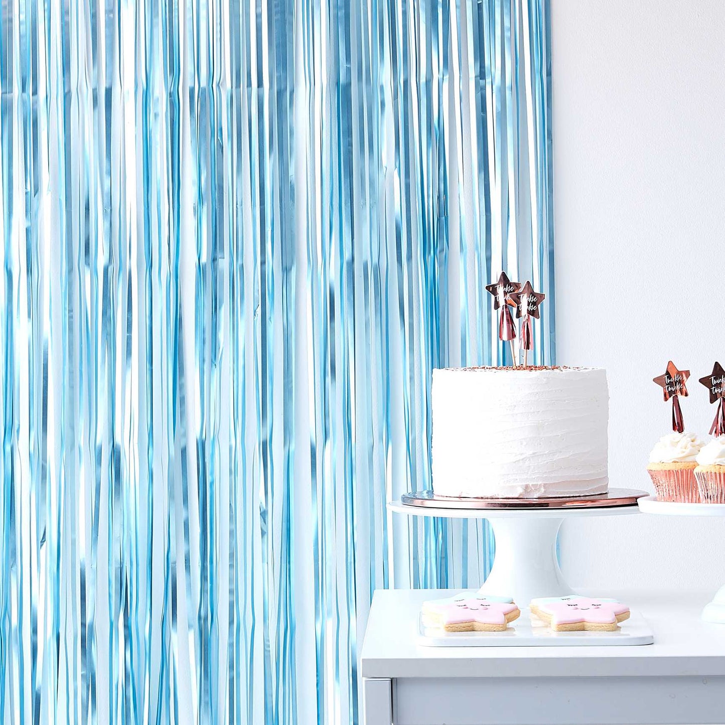 Matte Blue Fringe Curtain Backdrop