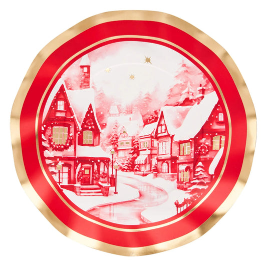 Christmas Village Wavy Paper Salad Plate