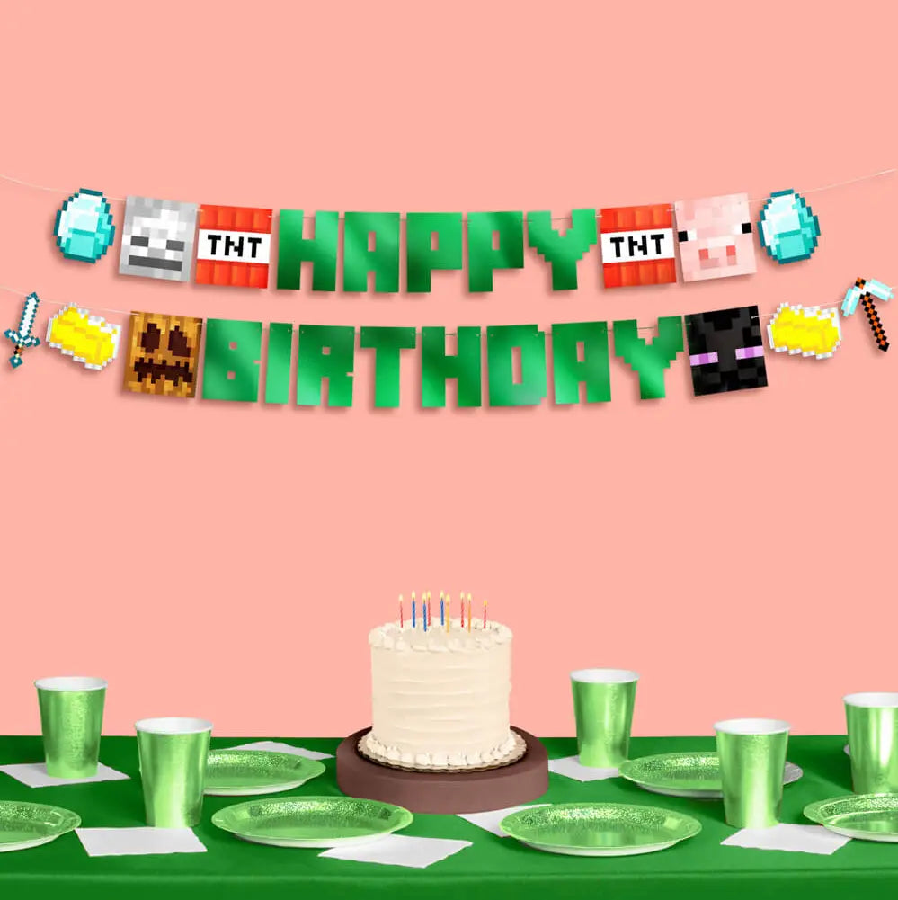 Pixel Minecraft Birthday Banner