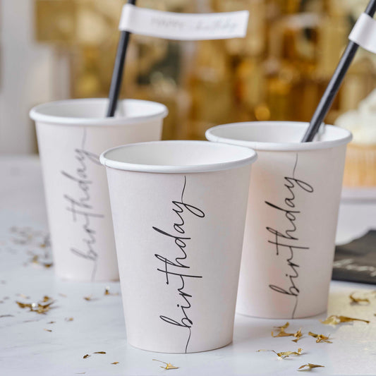 Nude and Black Happy Birthday Paper Party Cups