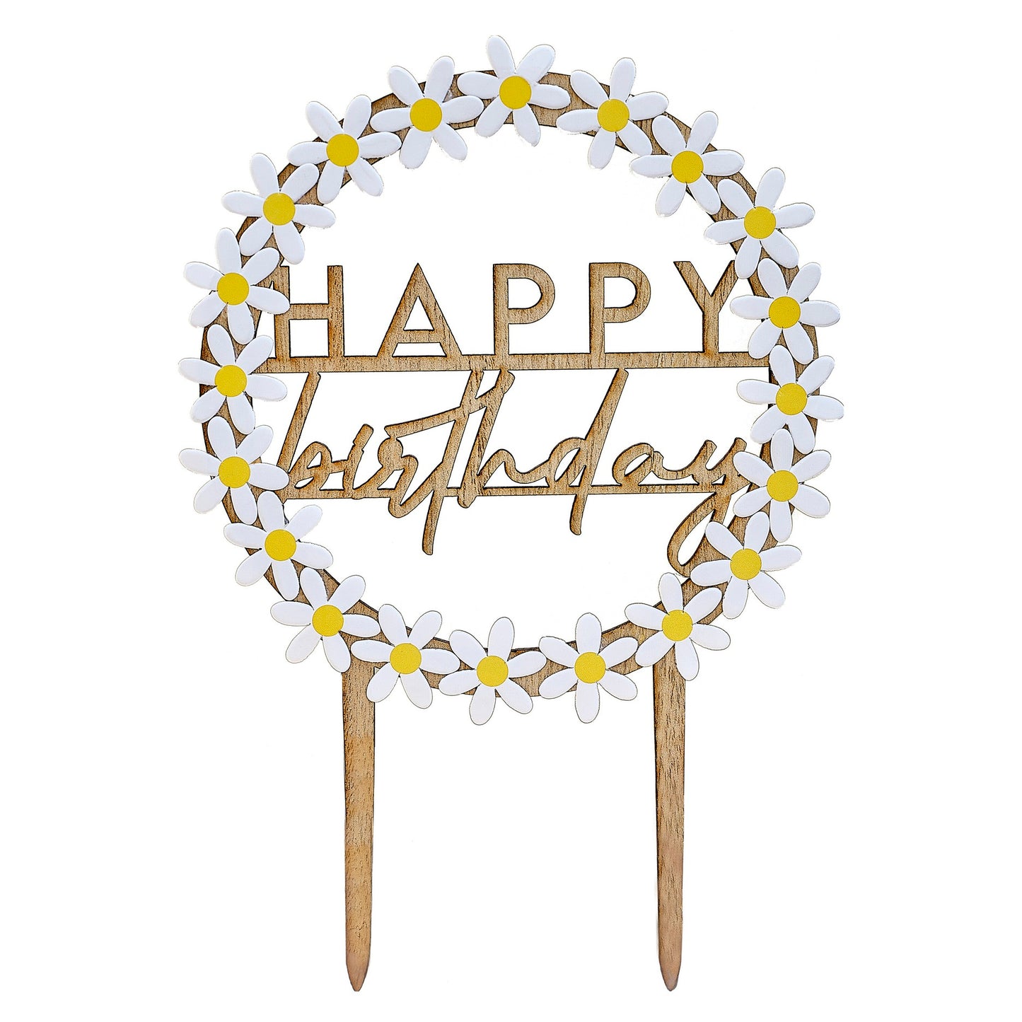 Happy Birthday Cake Topper with Daisies