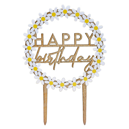 Happy Birthday Cake Topper with Daisies