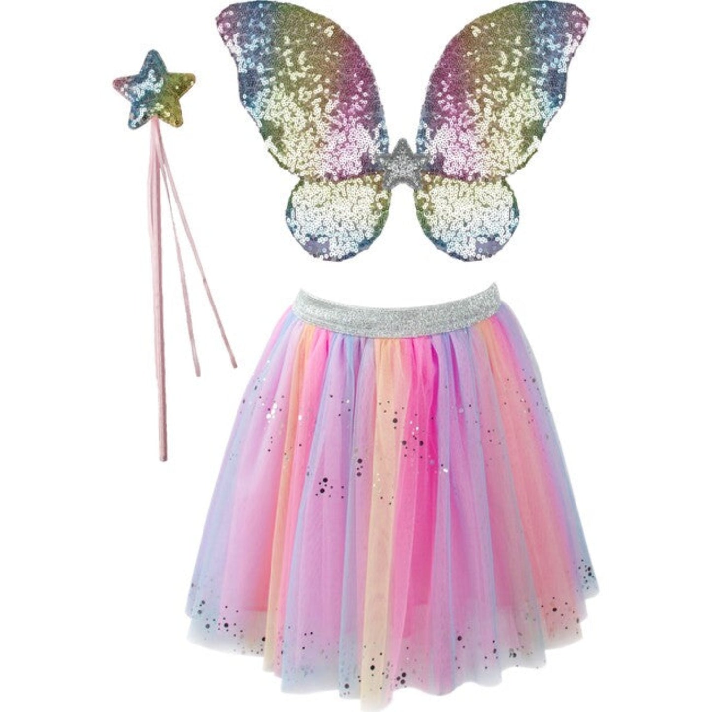 Rainbow Sequins Skirt, Wings & Wand