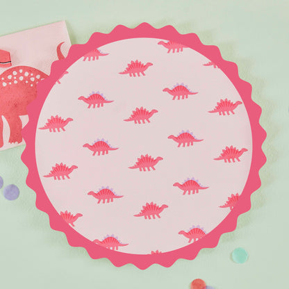 Platos de papel con estampado de dinosaurio rosa, 8 unidades