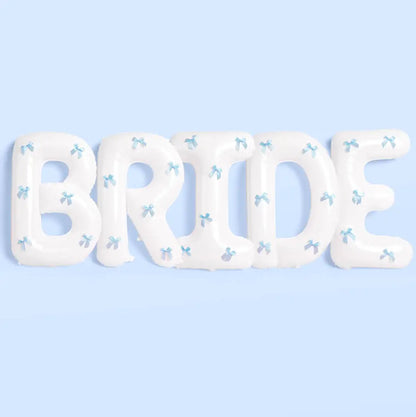 White Bride Balloons with Blue Bows