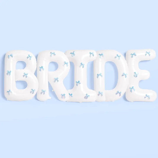 White Bride Balloons with Blue Bows