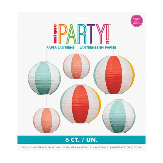 Summer Fun Assorted Beach Ball Paper Lanterns 6ct