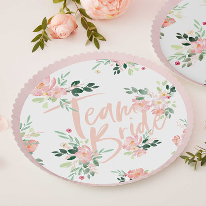 Team Bride Pink Floral Plates