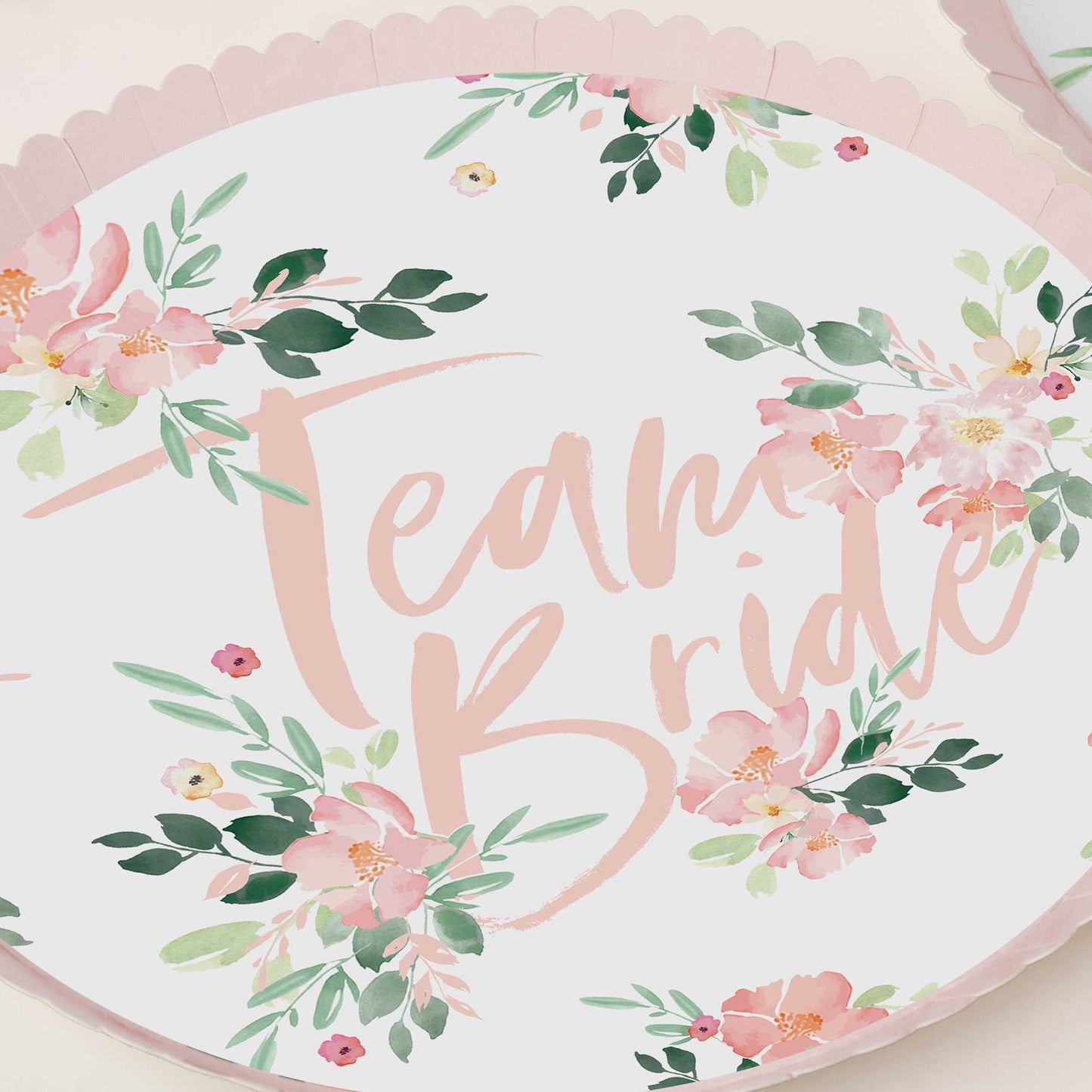 Team Bride Pink Floral Plates