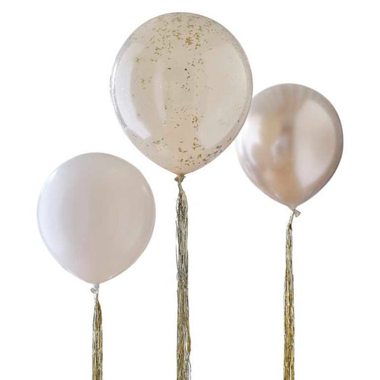 Neutral and Gold Balloons with Gold Tassel Tails