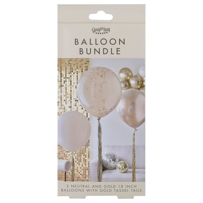 Neutral and Gold Balloons with Gold Tassel Tails