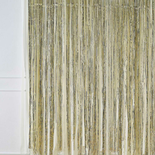 Gold Foil Curtain Backdrop with Cream Paper Streamers