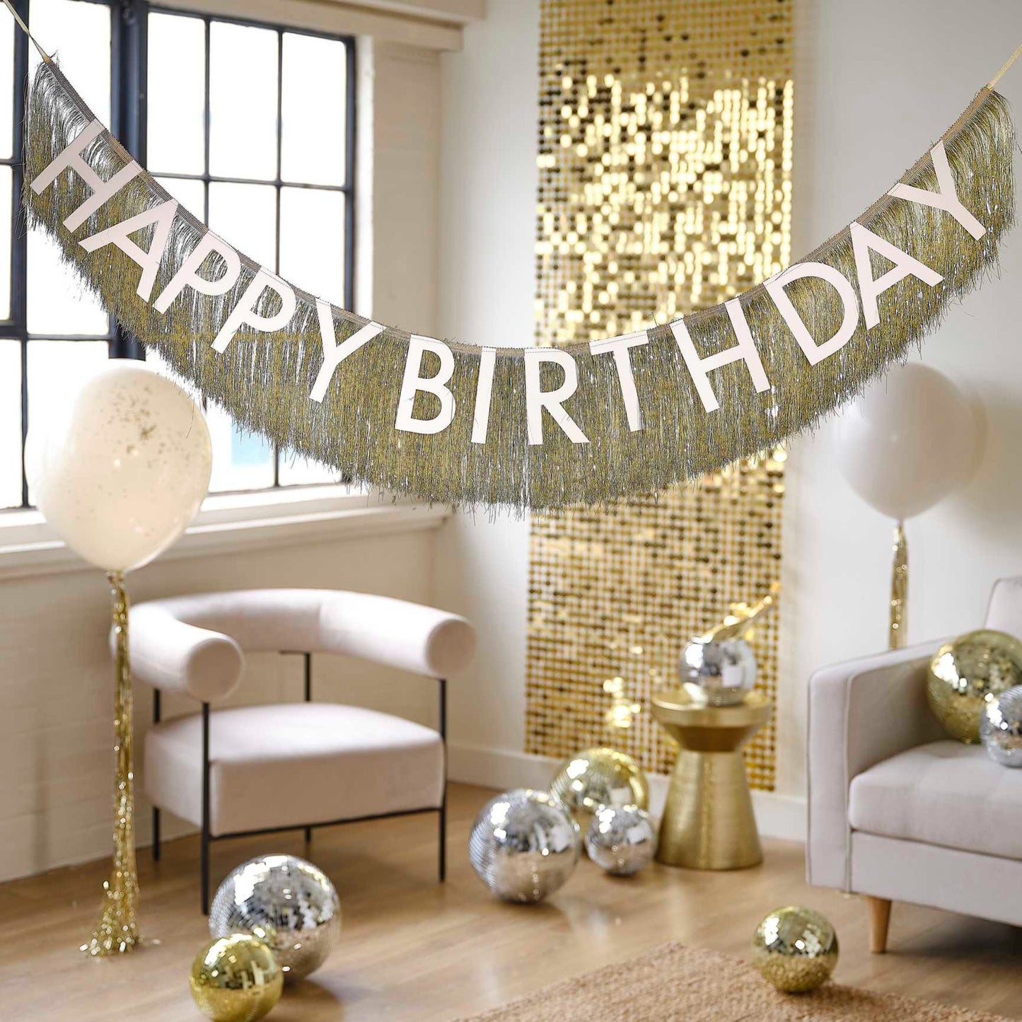 Gold Fringe Happy Birthday Bunting