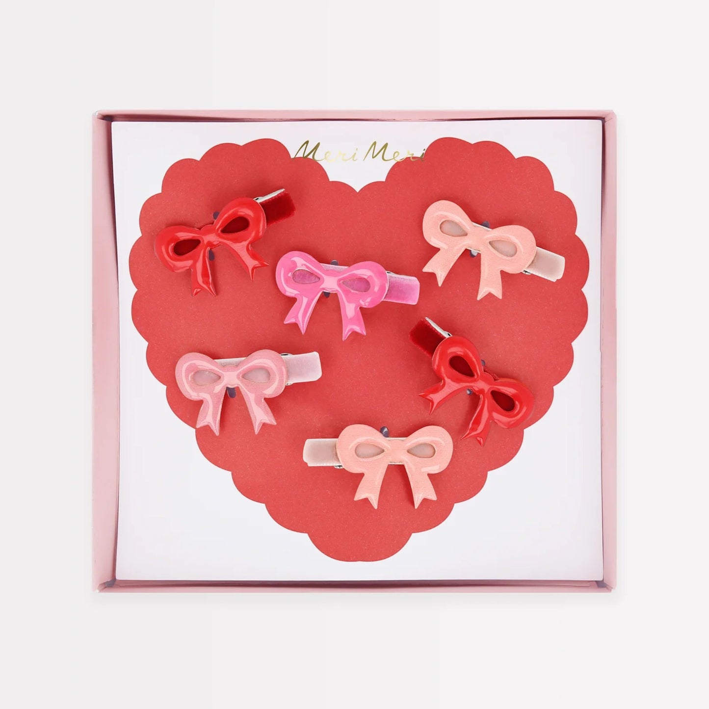 Valentine's Bow Hair Clips (x 6)