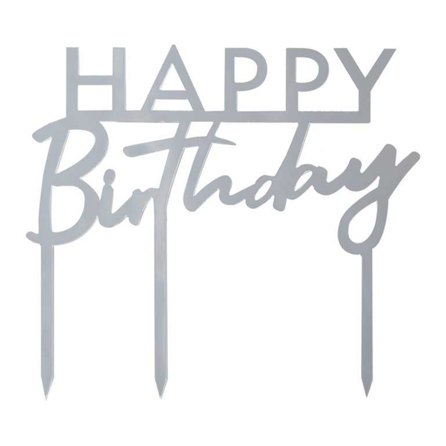 Silver Acrylic Happy Birthday Cake Topper