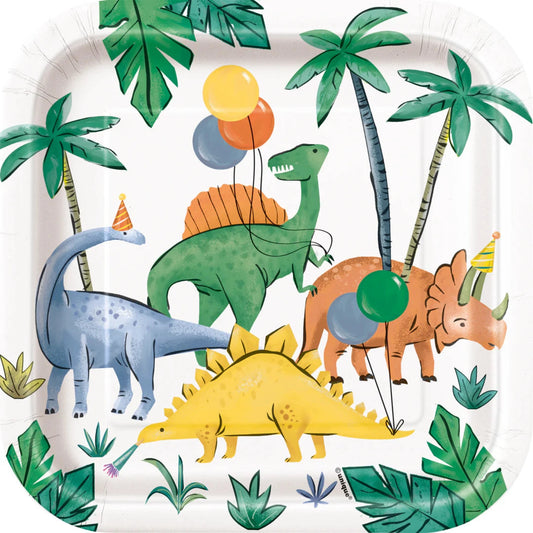 Partying Dinosaurs Square  Dessert Plates