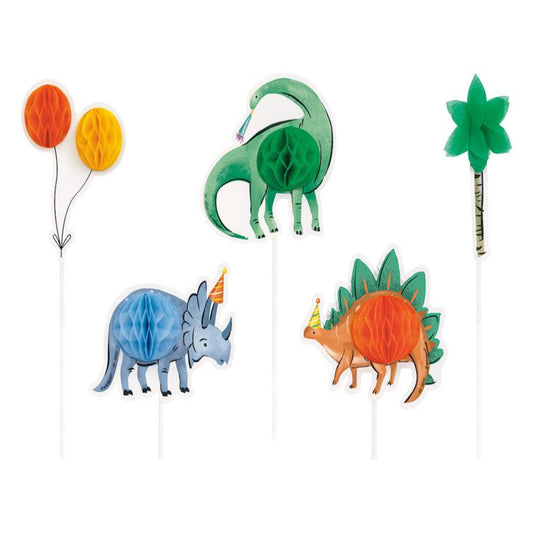 Partying Dinosaurs Assorted Honeycomb Cake Topper Kit 5pc