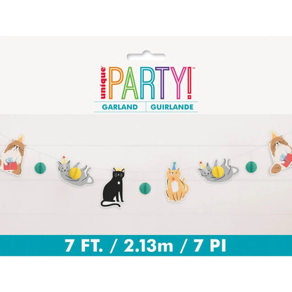 Pawty Animals Cat Cutout Banner with Honeycomb Tissue Balls