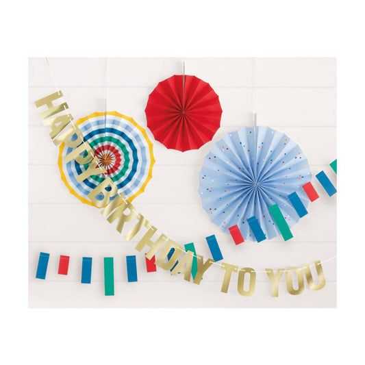Gold Foil "Happy Birthday to You" 6 ft Letter Banner Paper Fan and Pap