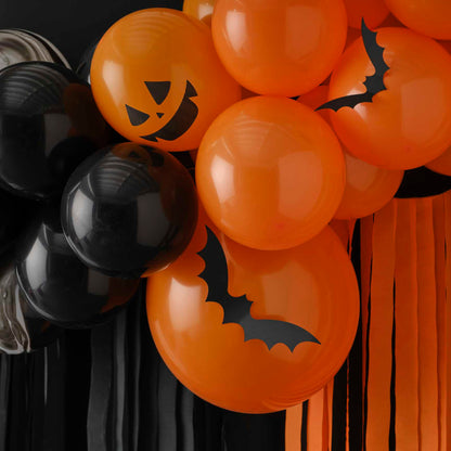 Halloween Balloon Arch Backdrop with Ghosts, Pumpkins, Bats & Streamer