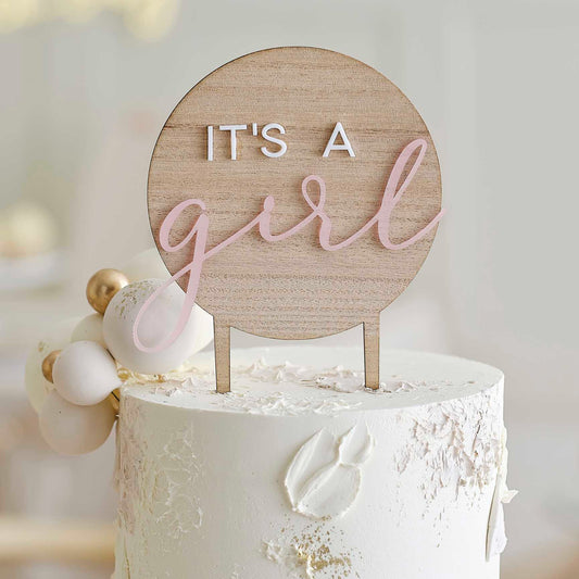 It's a Girl Wooden Baby Shower Cake Topper
