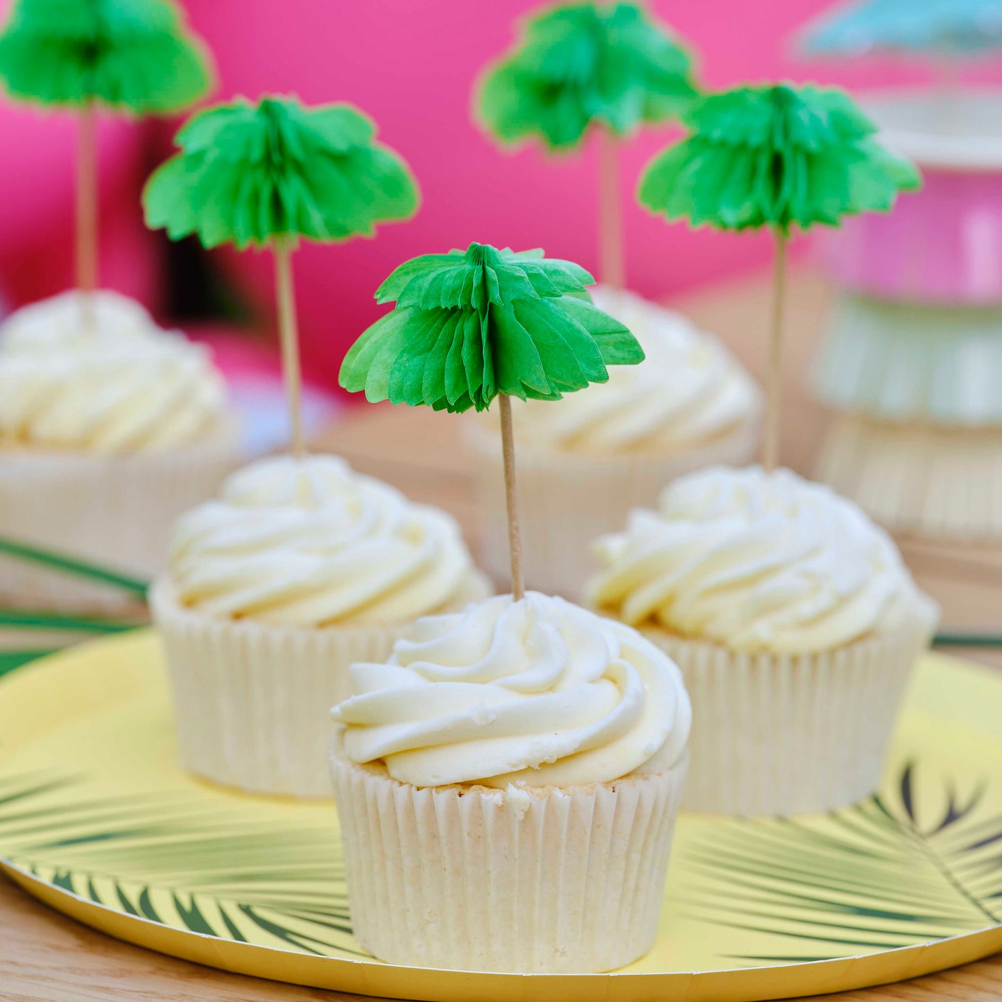 Hawaiian Honeycomb Palm Trees Cupcake Toppers